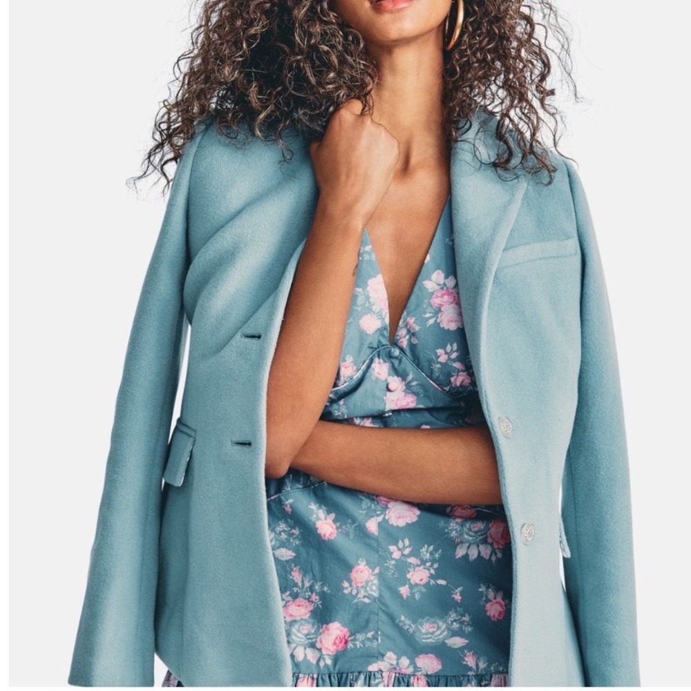 LoveShackFancy Blue Women's Stream Lula Blazer Wool Blend Size 10